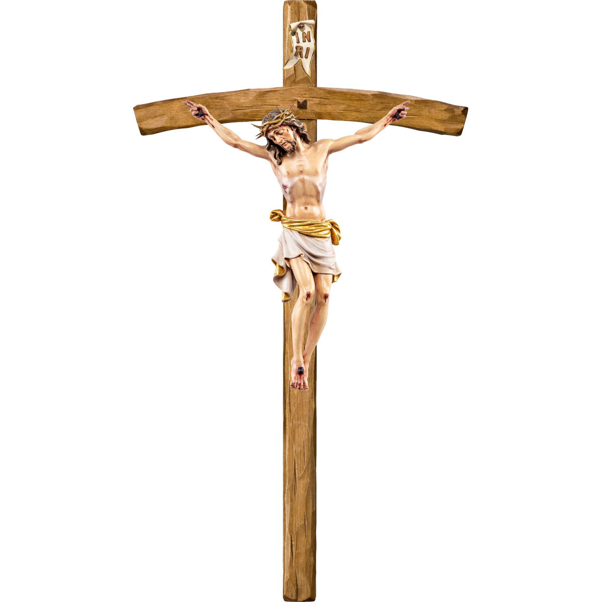 Cristo Pisa con espinas en cruz arqueada